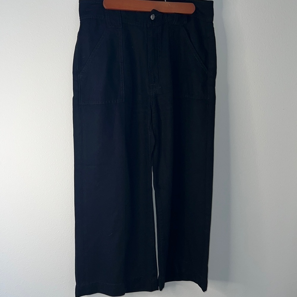 7 For All Mankind black wide leg high rise Sz 27 cropped‎ pants belted